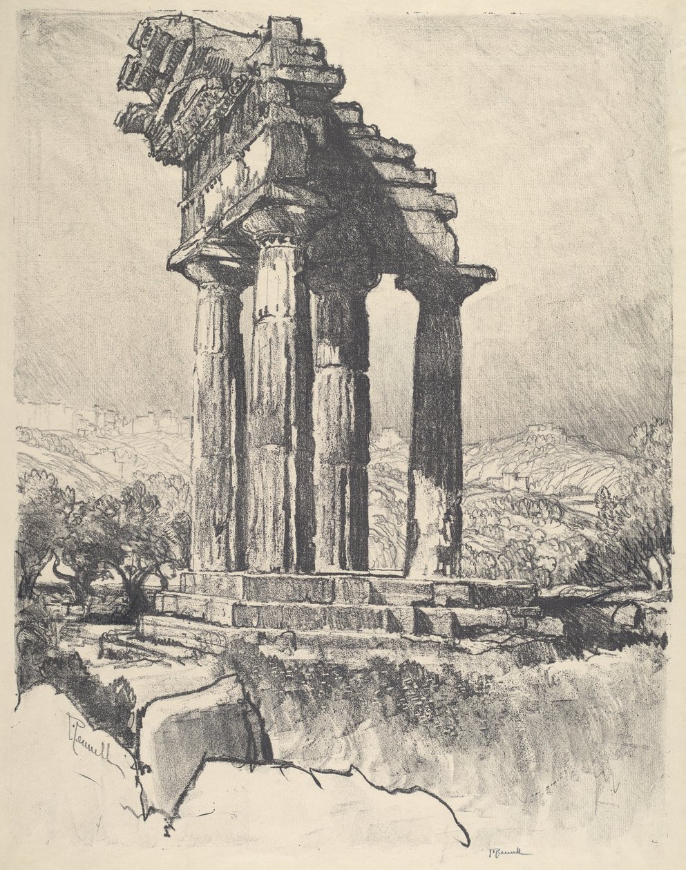 Castor ve Pollux Sütunları, Girgenti by Joseph Pennell