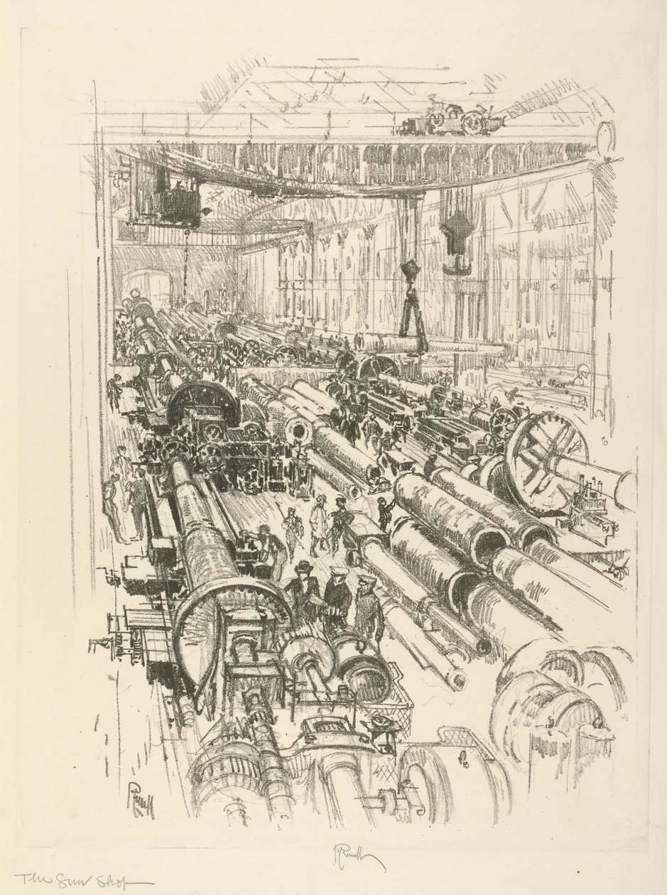 İngiliz Savaş Serisi: W.441. Silah Dükkanı, 1916 by Joseph Pennell