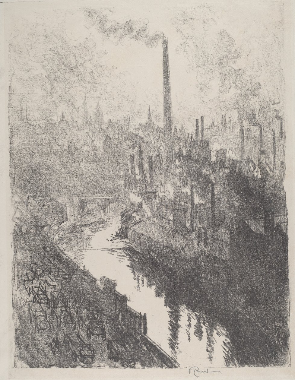 Büyük Baca, Motor Parkı, 1916. by Joseph Pennell