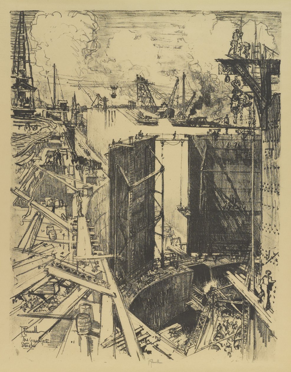 Muhafız Kapısı, Gatun Kilidi, 1912 by Joseph Pennell