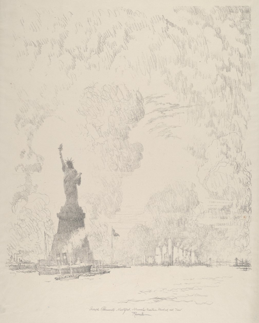 Heykel, New York Körfezi by Joseph Pennell