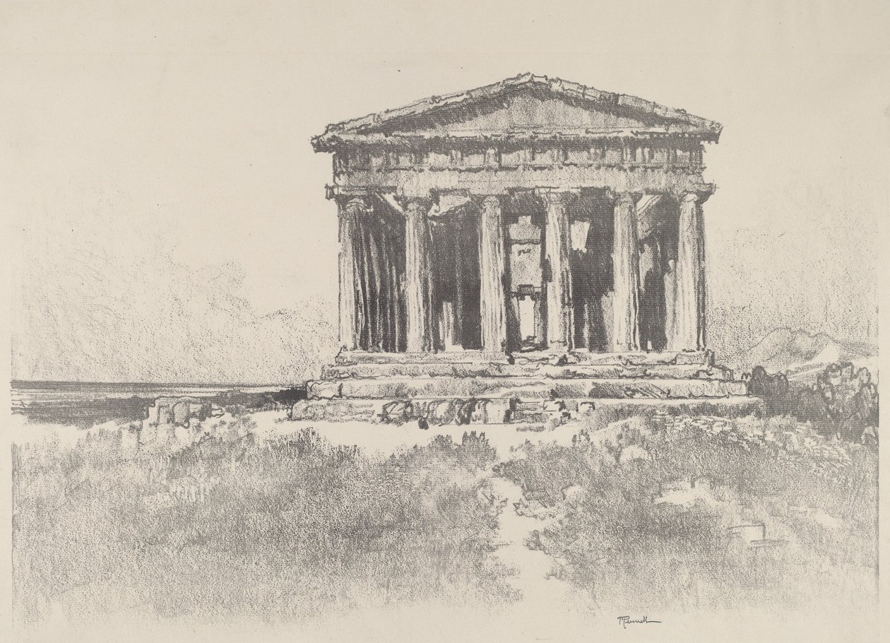Deniz Kenarındaki Tapınak, Concord Tapınağı, Girgenti, 1913. by Joseph Pennell