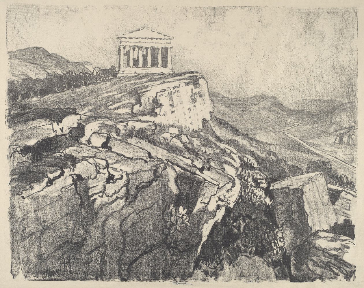 Duvardaki Concord Tapınağı, Girgenti, 1913. by Joseph Pennell