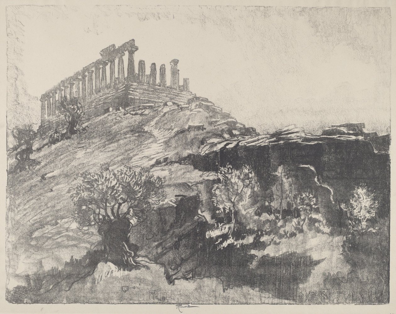 Duvardaki Concord Tapınağı, Girgenti, 1913. by Joseph Pennell