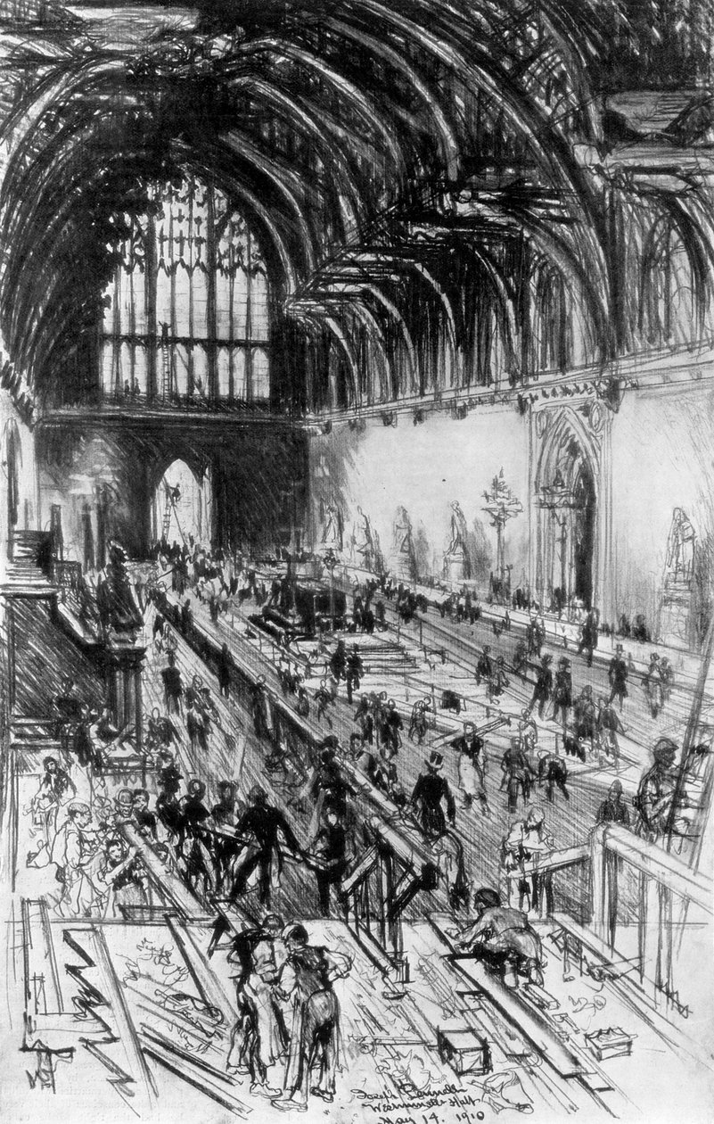 The Workmen in Possession, Westminster Hall, Londra, 1910. by Joseph Pennell