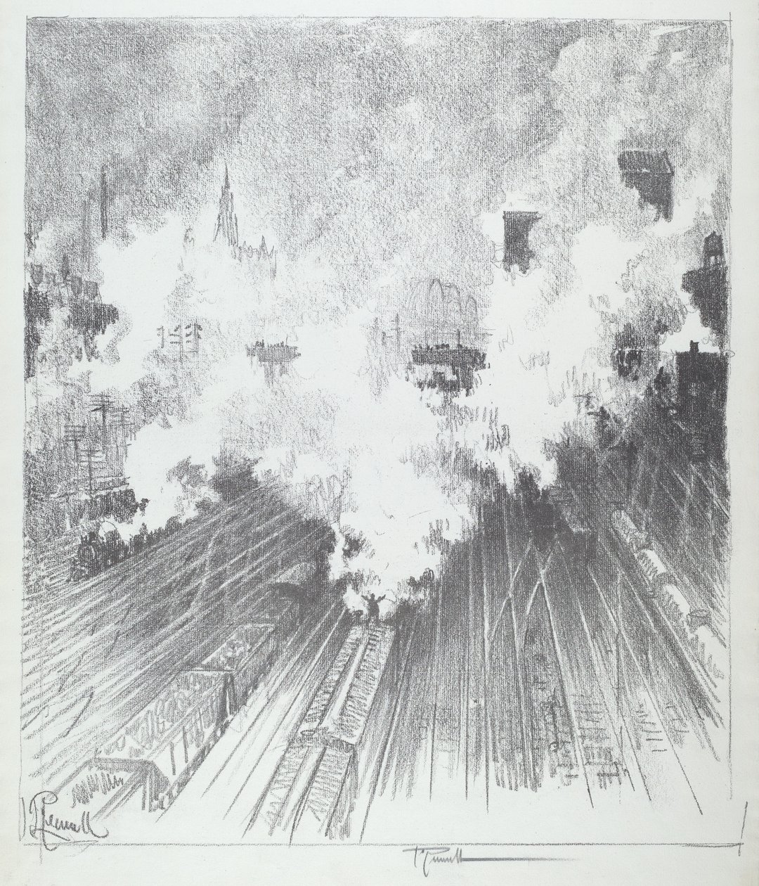 Tren Yard, St. Louis, 1919. by Joseph Pennell