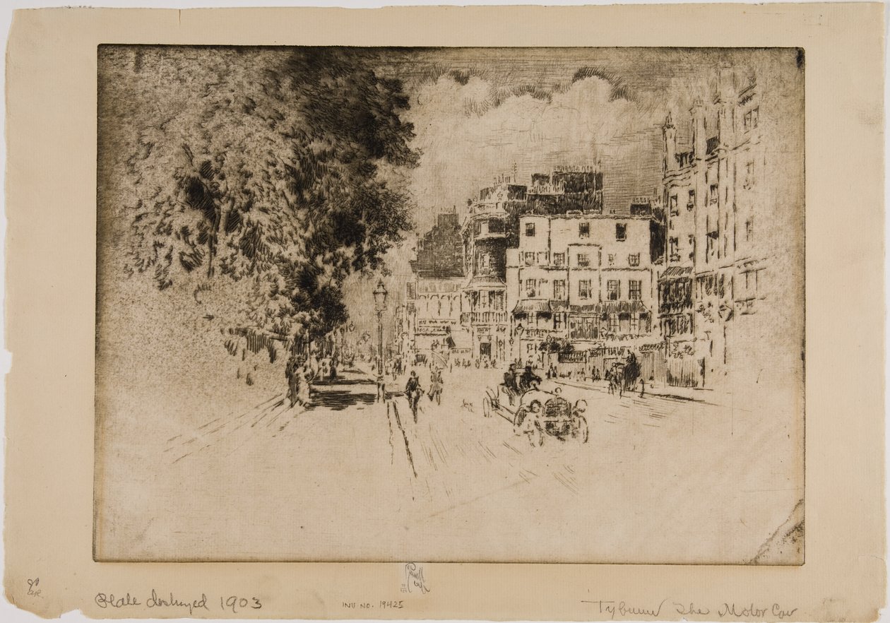 Tyburn, Motorlu Araba by Joseph Pennell