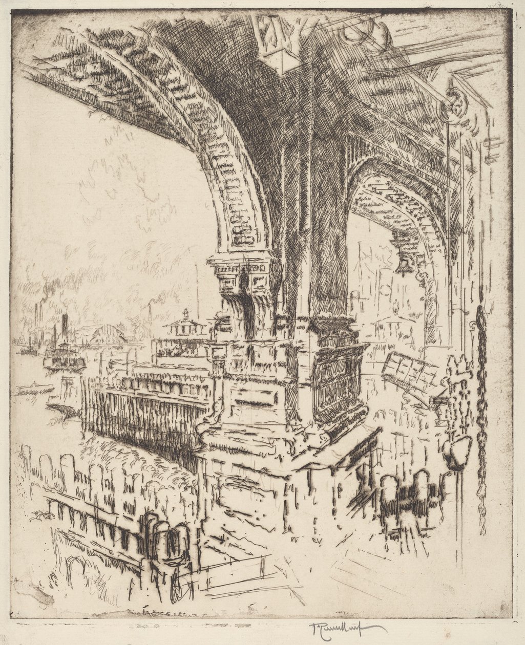 Feribot içinde, Cortlandt Caddesi, New York by Joseph Pennell