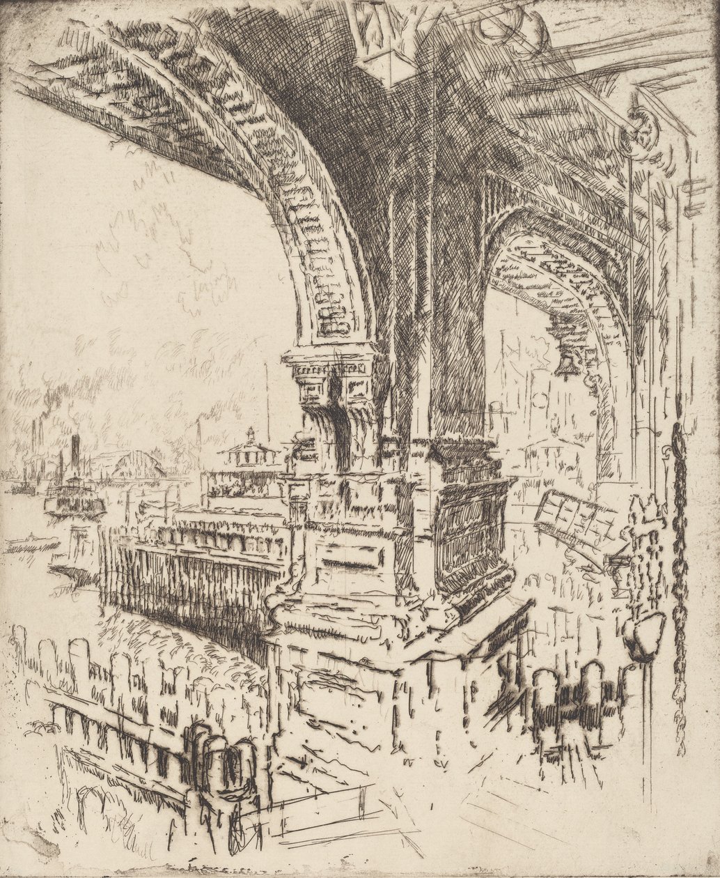 Feribot içinde, Cortlandt Caddesi, New York, 1919. by Joseph Pennell