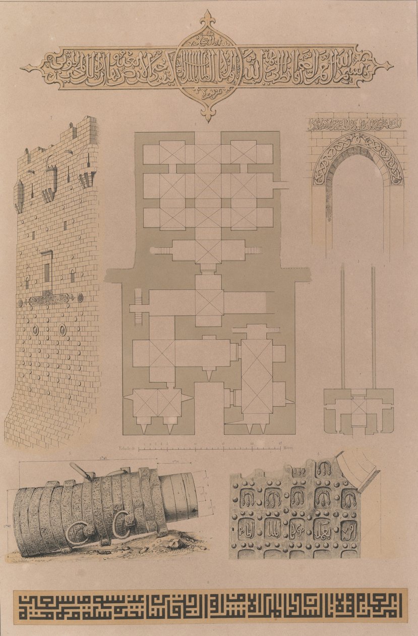 59. Plan ve detaylar, Halep Kalesi, 1843. by Joseph Philibert Girault De Prangey