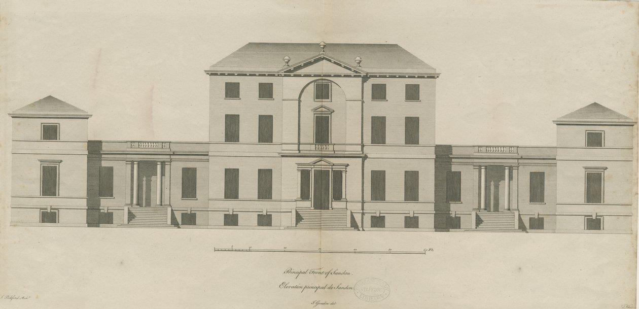 Sandon Hall: gravür, nd [1769-1771] (baskı) by Joseph Pickford