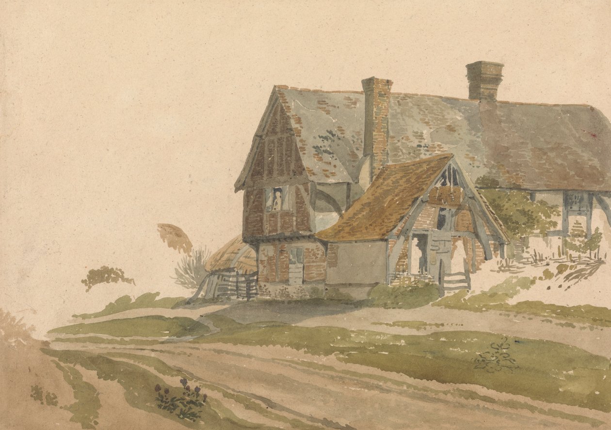 Kapı ve Pencerede Figürler Olan Çiftlik Evi by Joseph Powell