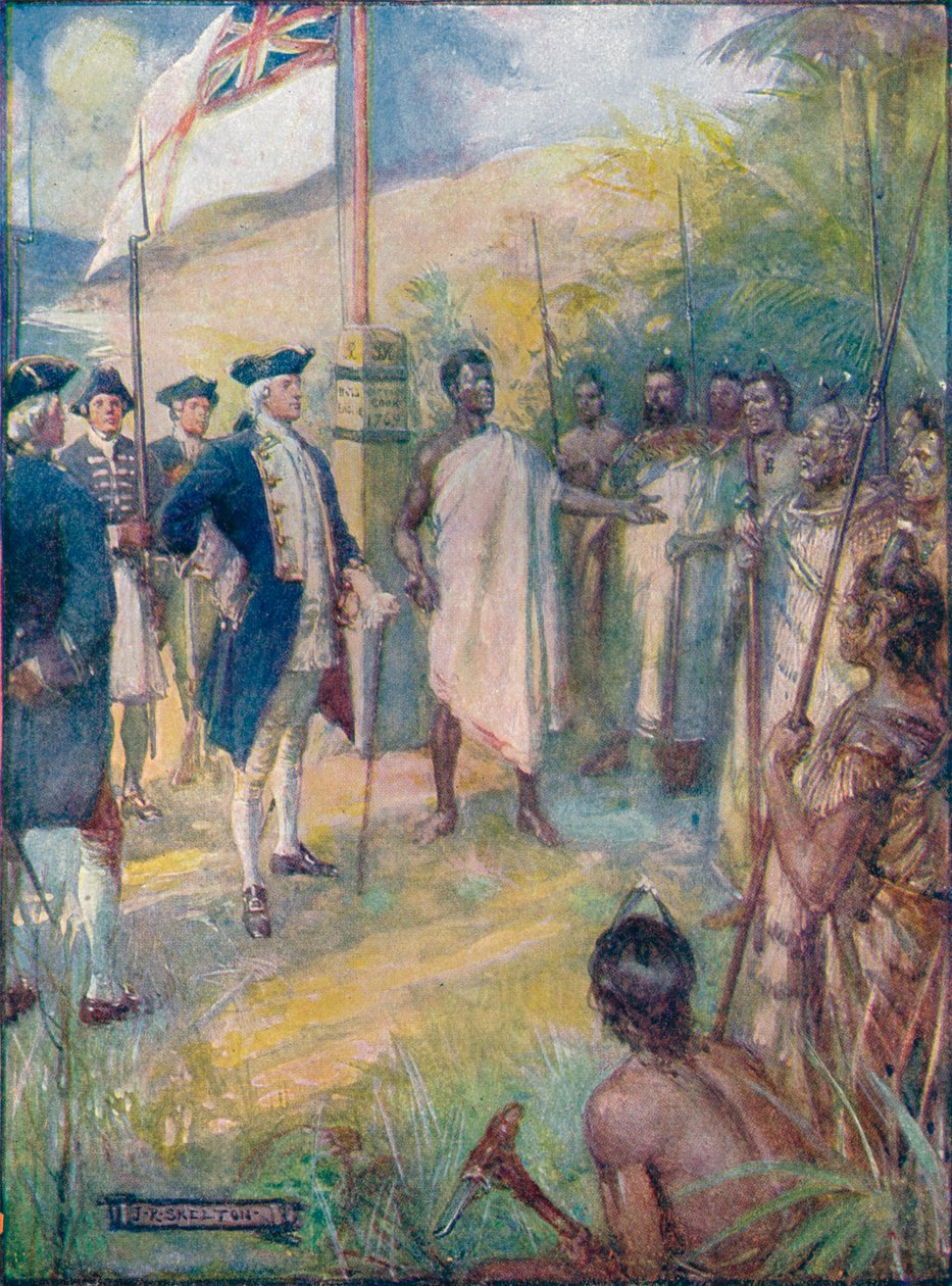 Cook Maorilere Adalarını İşaretlemek İçin Geldiğini Söyledi, c1908, c1920. by Joseph Ratcliffe Skelton