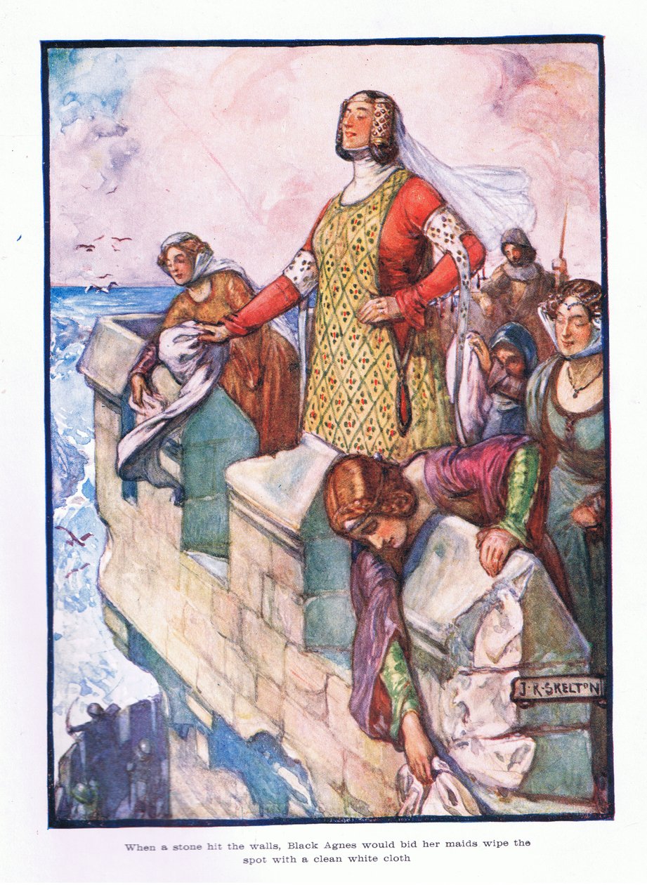 Duvarlara bir taş çarptığında, Kara Agnes hizmetçilerine temiz beyaz bir bezle yeri silmelerini söyler, 1910 by Joseph Ratcliffe Skelton