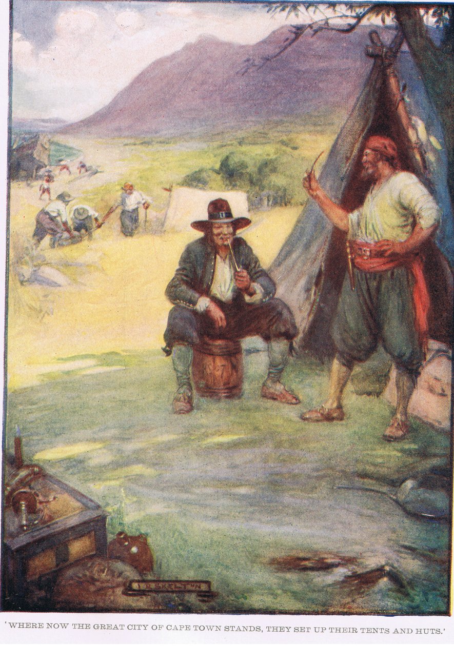 Büyük Cape Town şehrinin bulunduğu yerde çadırlarını ve kulübelerini kurdular. by Joseph Ratcliffe Skelton
