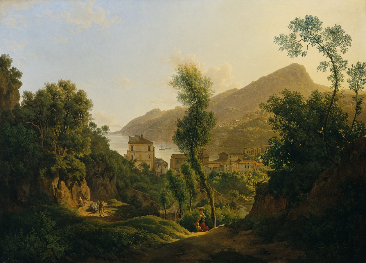 Salerno Körfezi'ne bakan Vietri şehrinin görünümü by Joseph Rebell
