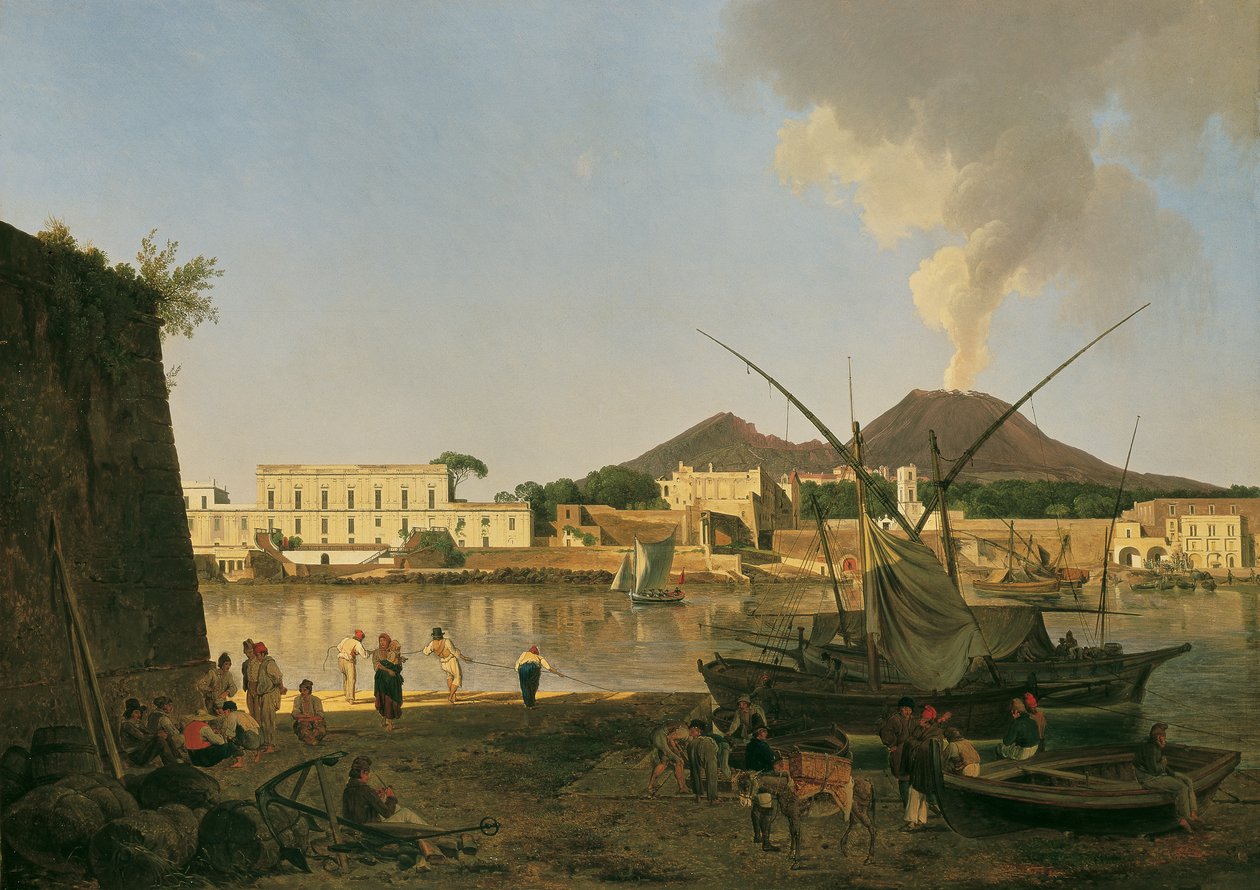 Arka planda Vezüv Yanardağı ile Portici yakınlarındaki Granatello limanı by Joseph Rebell