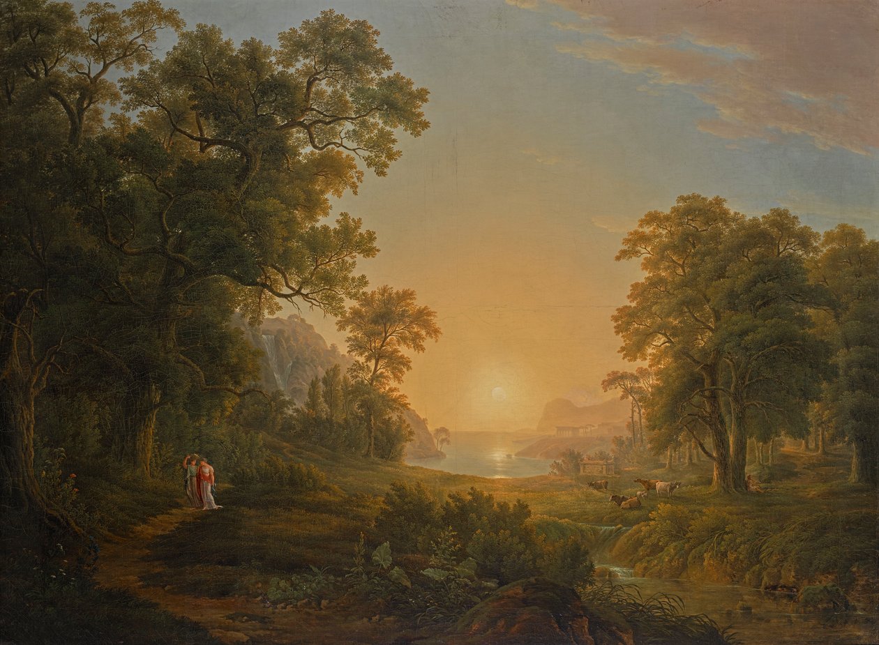 Gün doğumu ile orman manzarası by Joseph Rebell