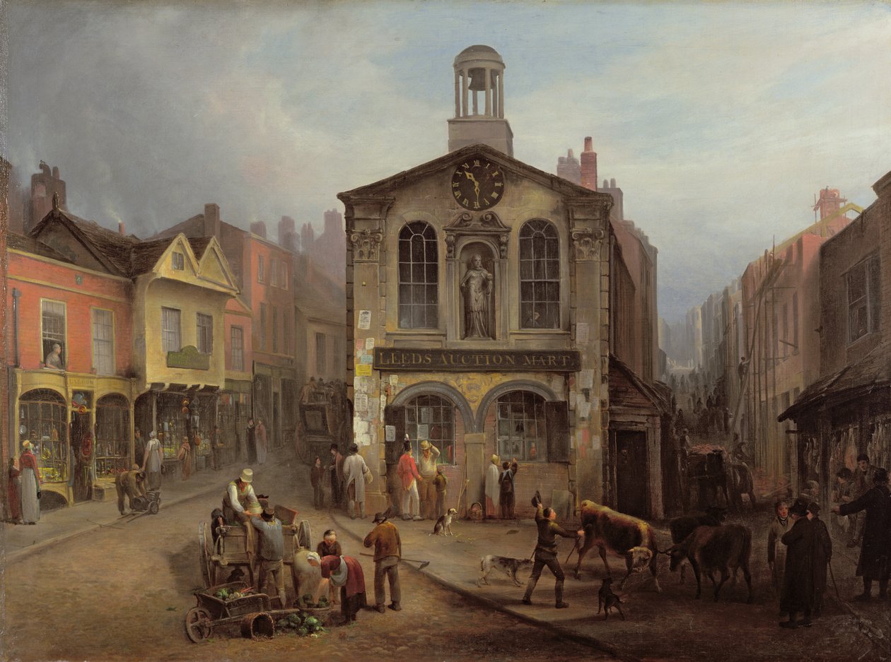 The Old Moot Hall, Leeds, 1825 dolayları (tuval üzerine yağlı boya) by Joseph Rhodes