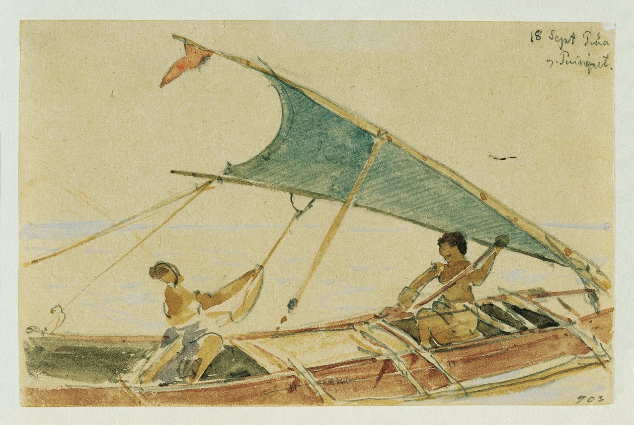 Boot vor der Insel Puinipet (Ponape), Caroline Adaları by Joseph Selleny