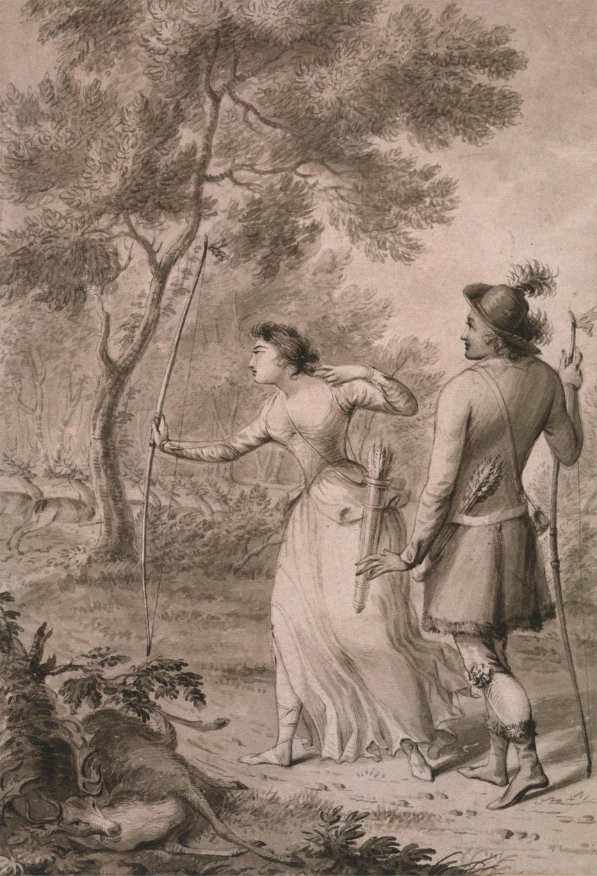 Robin Hood ve Clarinda Geyik Avlıyor by Joseph Slater