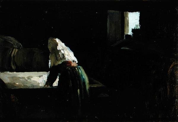 Bir Kadın Yıkama (panelde yağ) by Joseph Stella