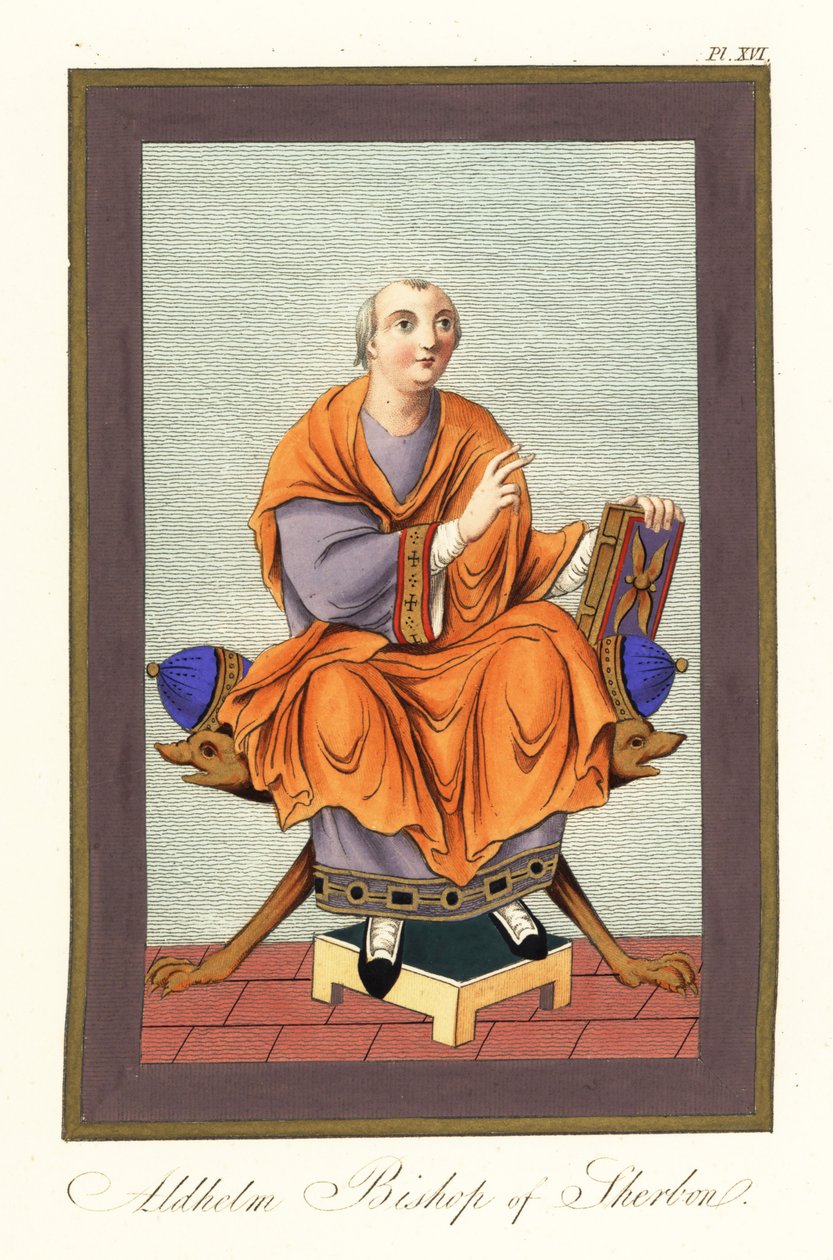 Aldhelm, Sherborn Piskoposu c639-709, 1851 (gravür) by Joseph Strutt