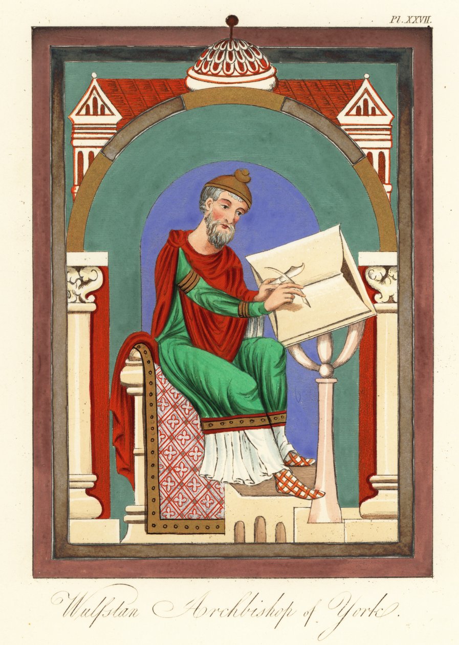 Wulstan II (veya Wulfstan), York Başpiskoposu, 1859 (gravür) by Joseph Strutt