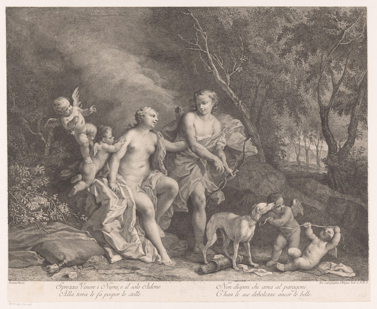 Venüs ve Adonis aşıklar olarak dört putti by Joseph Wagner (possibly)
