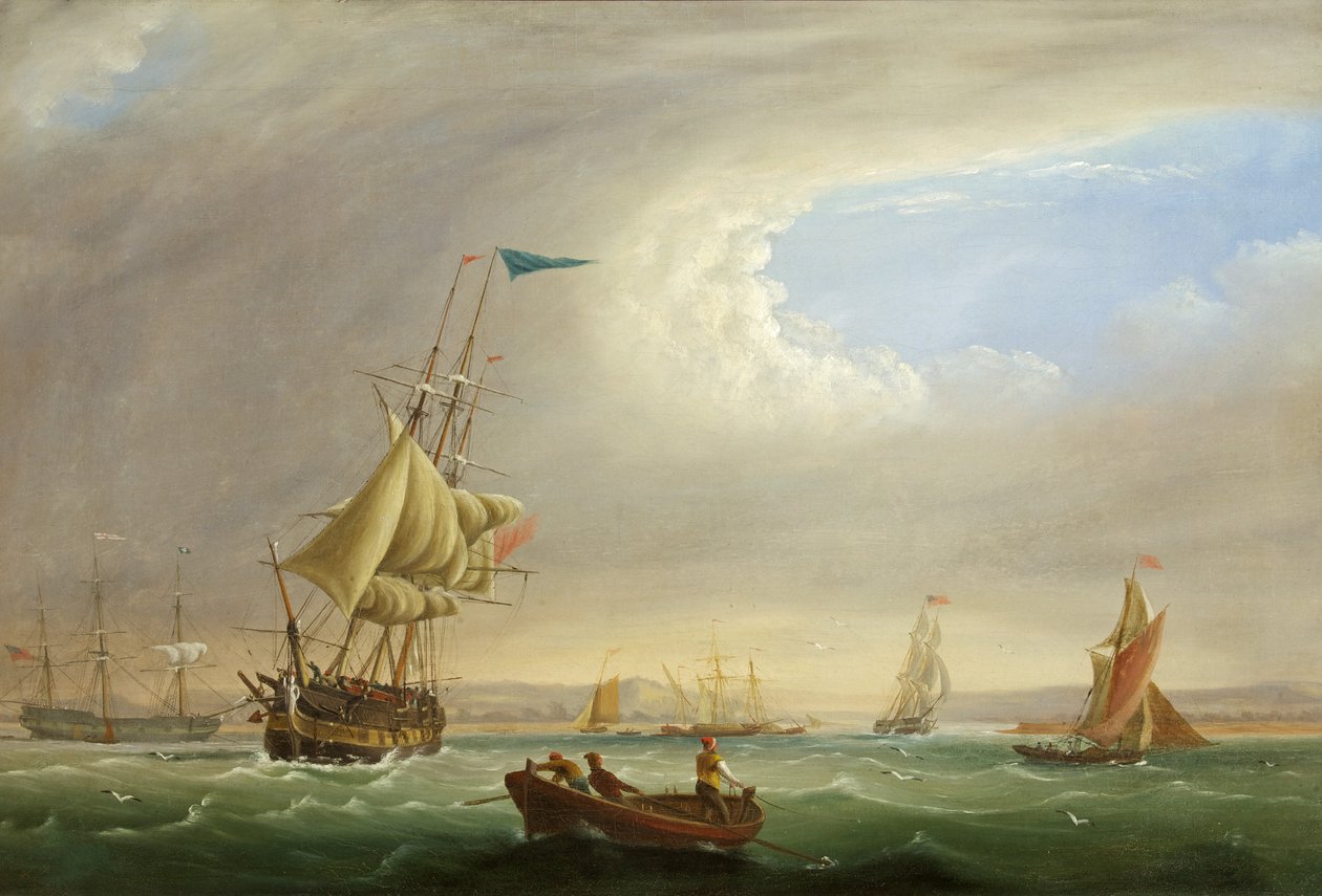 Nehir Girişi ile Deniz Manzarası (tuval üzerine yağlı boya) by Joseph Walter