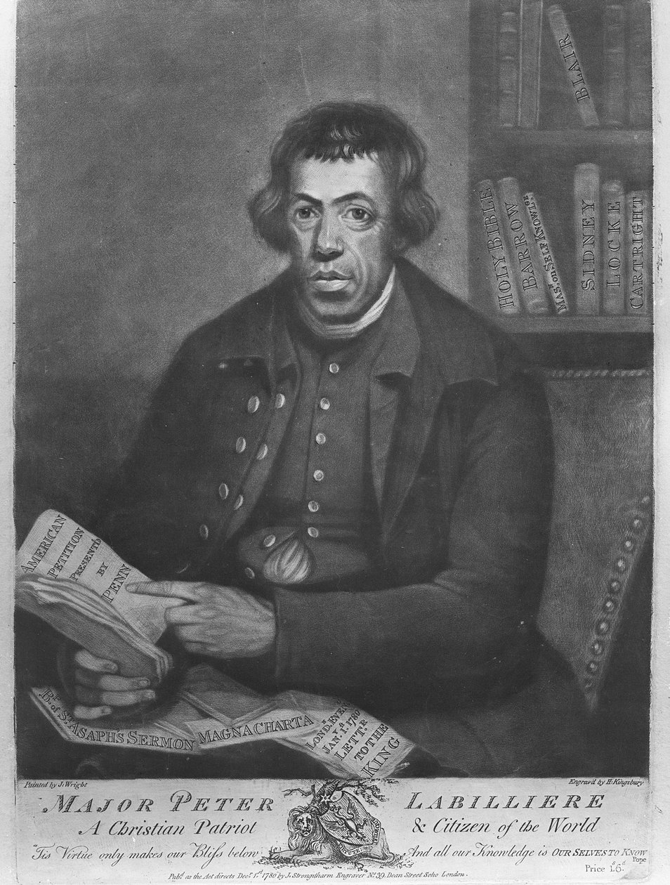 Binbaşı Peter Labilliere, Henry Kingsbury tarafından kazınmış, 1780 (gravür ve mezzotint) by Joseph Wright