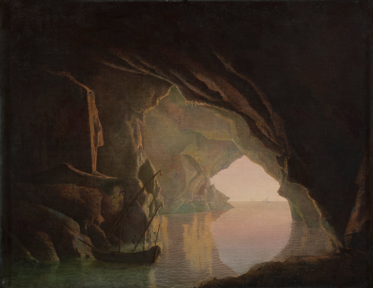 Salerno Körfezi'nde Bir Mağara, Gün Batımı by Joseph Wright of Derby