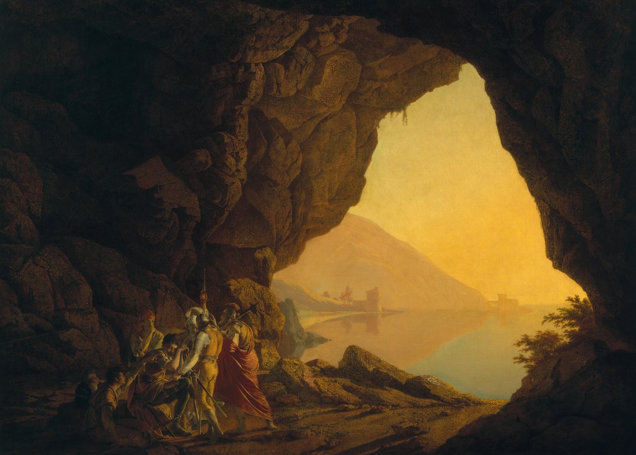Banditti ile Napoli Krallığında Bir Mağara, exh. 1778 by Joseph Wright of Derby