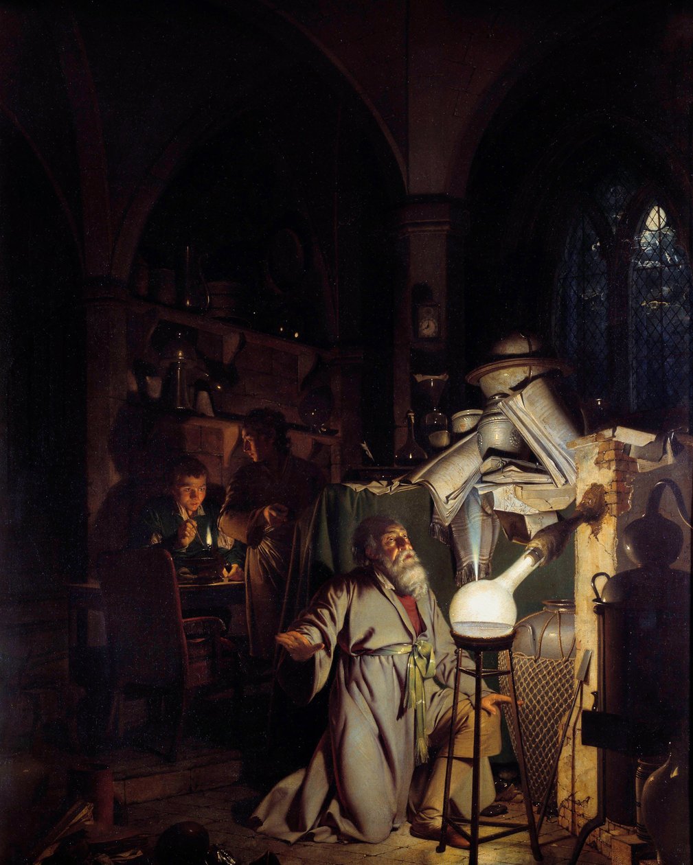Simyacı felsefi taşı keşfetmeye cezbedici Joseph Wright Of Derby (1734-1797) 18. yüzyıl Güneşi tarafından tablo. 1,27 X 1,01m Derbi, Derbi müzesi by Joseph Wright of Derby