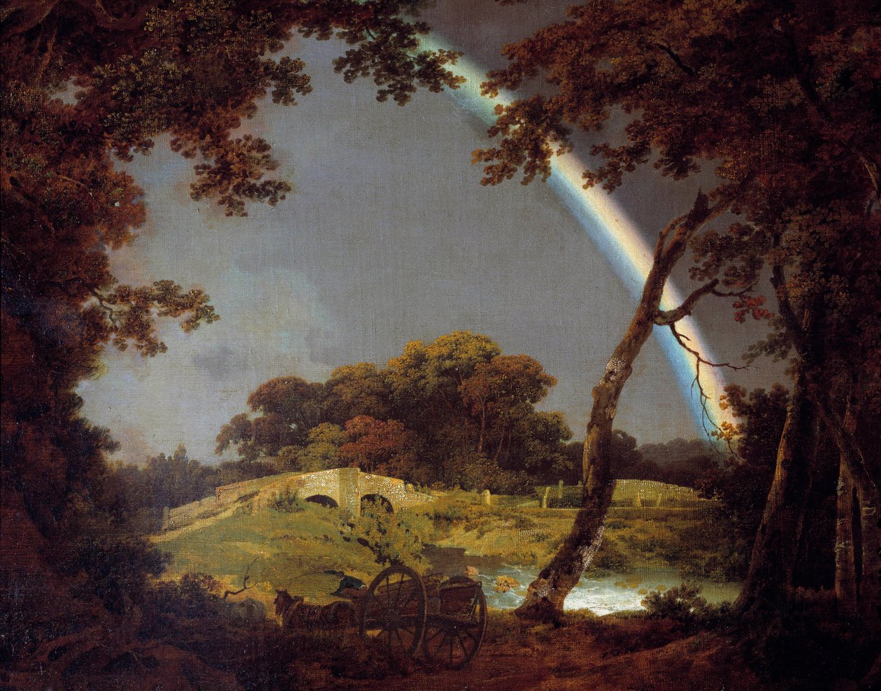 Derby'den Joseph Wright (1734-1797) 1794 Derby, Derby müzesi tarafından Gökkuşağı ile Manzara Tablosu by Joseph Wright of Derby