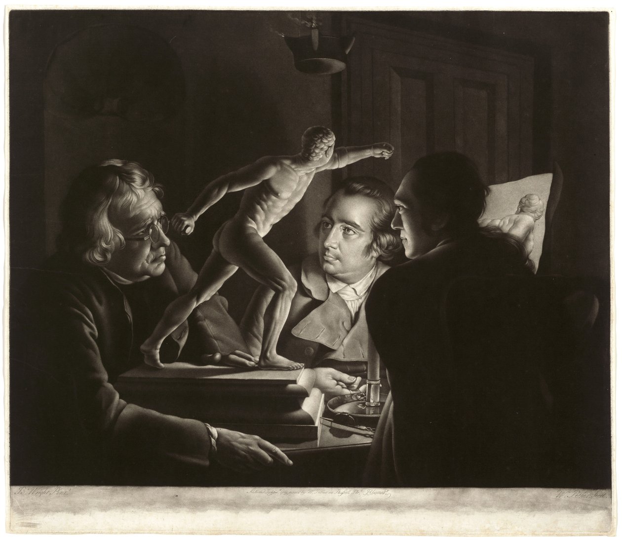 Mum Işığında Gladyatöre Bakan Üç Kişi, William Pether tarafından oyulmuş, 1769 by Joseph Wright of Derby