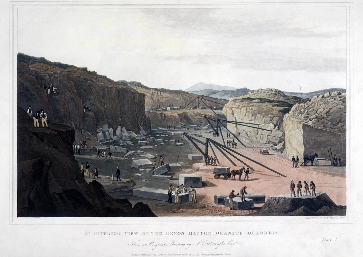 Robert Havell (1793-1878) 1825 (renkli aquatint) tarafından oyulmuş Devon Haytor Granit Ocaklarının İç Görünümü by Joseph after Cartwright