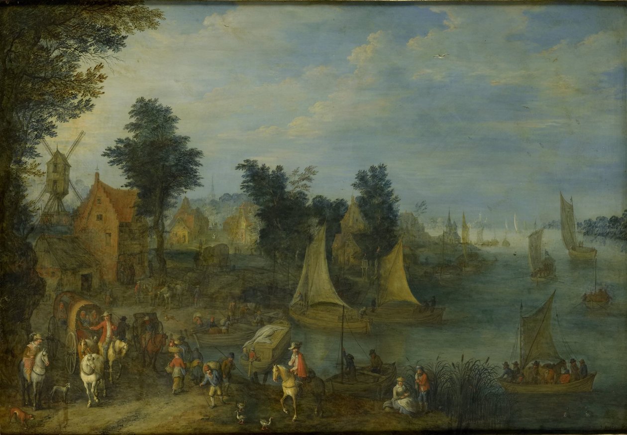 Nehir kıyısında köy by Joseph van Bredael