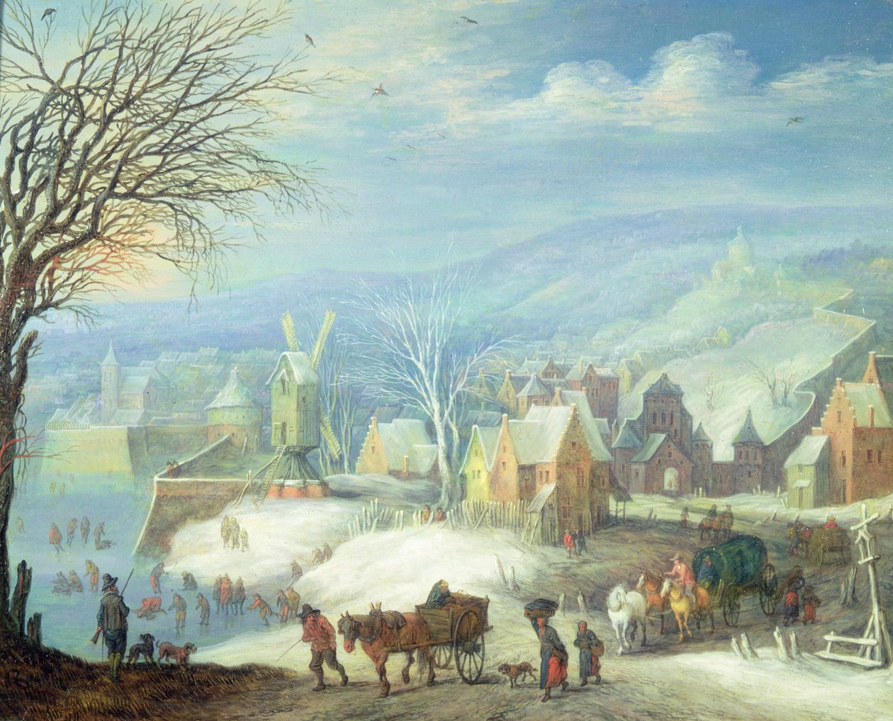 Sayısız figürlü kış manzarası (panel) by Joseph van Bredael