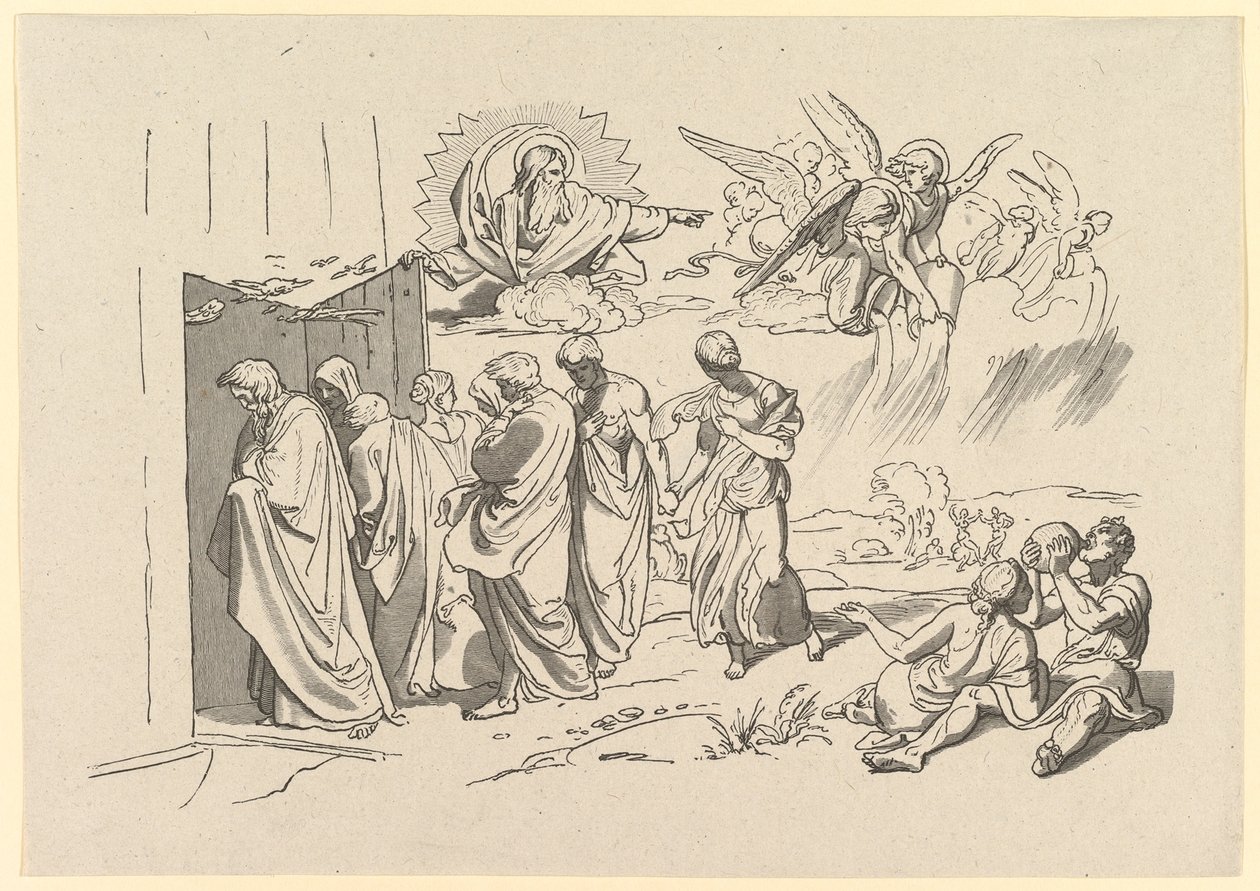 Tanrı Nuh ve Ailesini Gemiye Çağırır, 1827 . by Joseph von Fuhrich