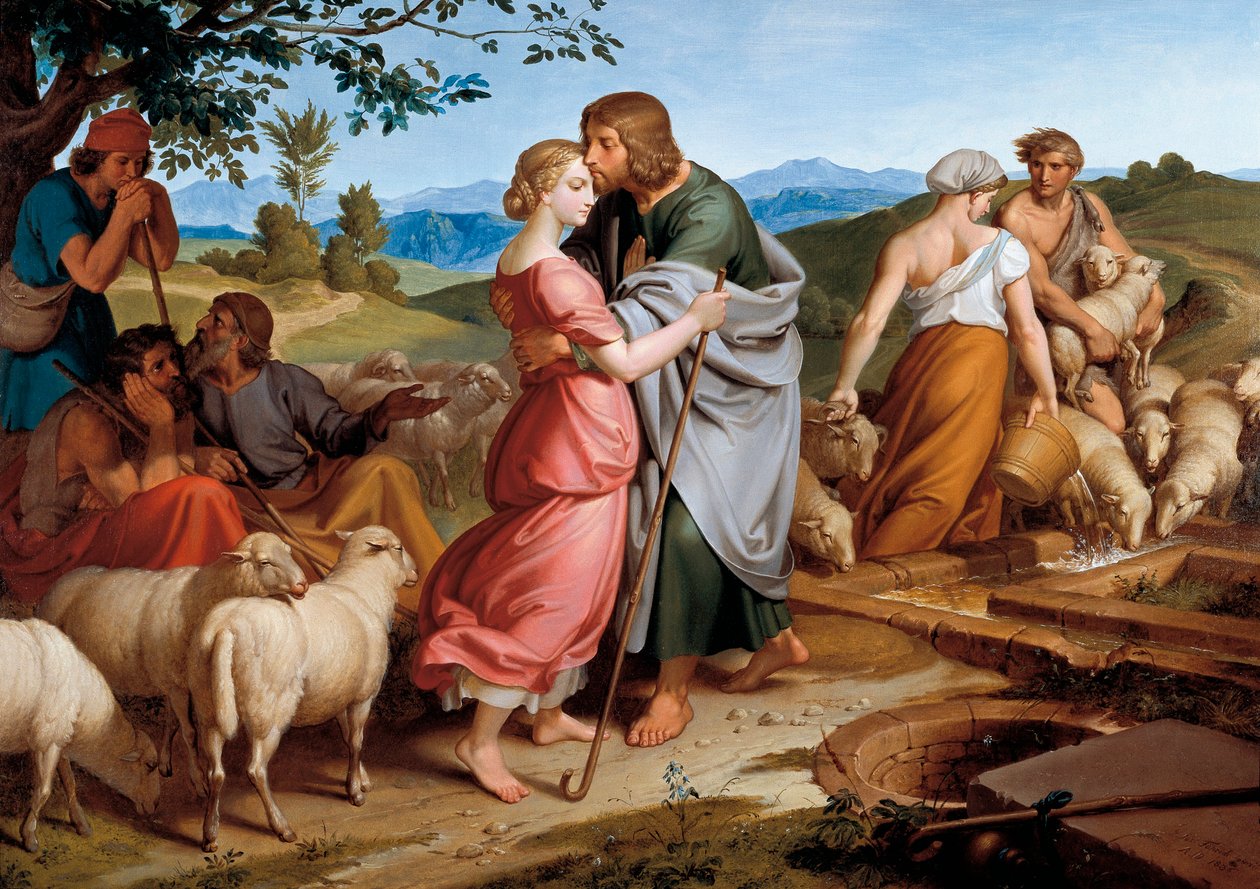 Jacob, bir kuyunun yanında Laban'ın kızı Rachel ile tanışır. by Joseph von Fuhrich