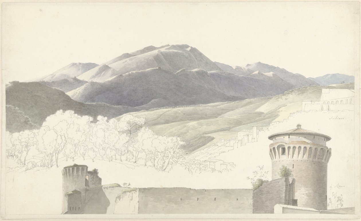 Subiaco'da manzara ve Roma'da bina by Josephus Augustus Knip