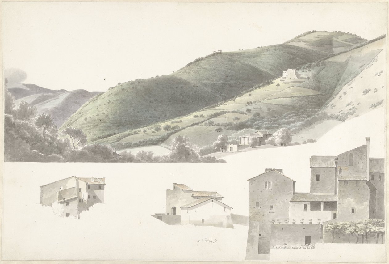 Tivoli yakınlarındaki manzara ve bazı evler by Josephus Augustus Knip