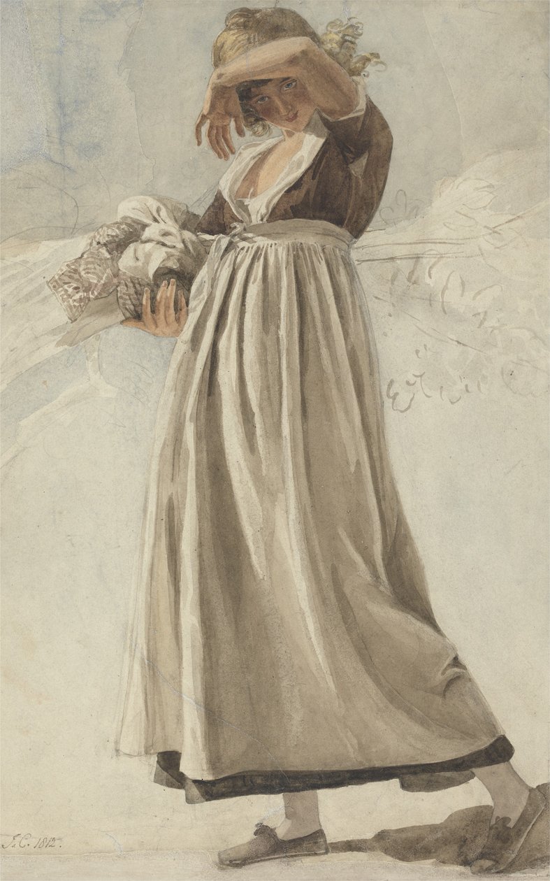 Gözlerini gölgeleyen bir köylü kızı, 1812 (kağıt üzerinde grafit üzerinde wc) by Joshua Cristall