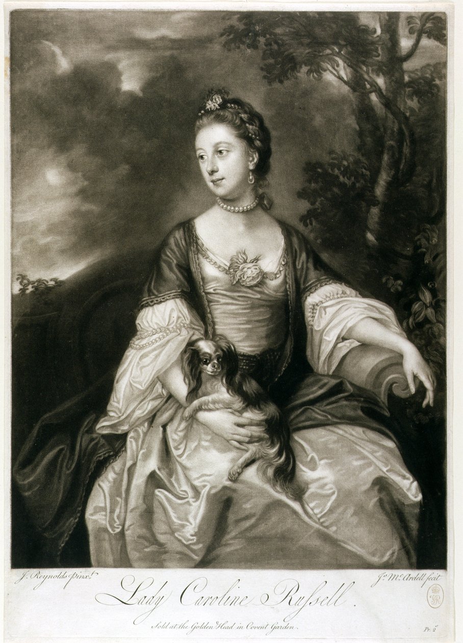 Lady Caroline Russell, James McArdell (c.1729-65) tarafından oyulmuş (mezzotint) by Joshua Reynolds