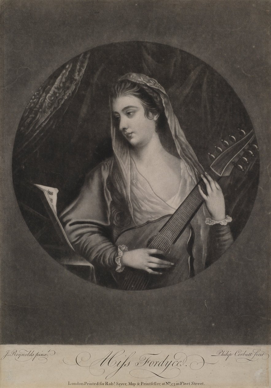 Miss Fordyce, Richard Purcell (aka Charles veya Philip Corbutt, fl.1746-66), c.1770 (mezzotint) tarafından kazınmış by Joshua Reynolds