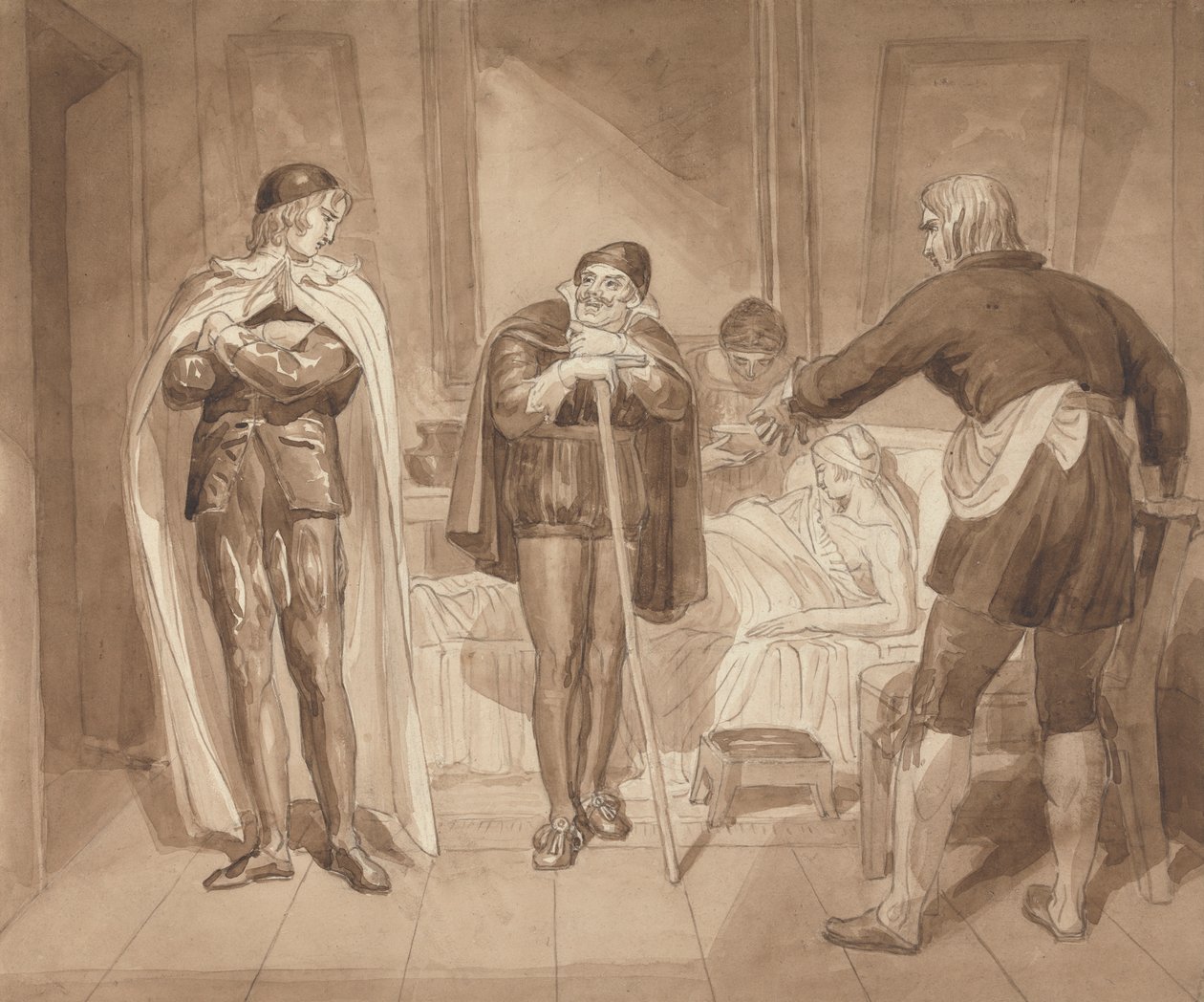 Gil Blas, Dr. Sangrado altında Hekimlik Yaparken, Bakkalın Başucunda Dr. Cuchillo ile Karşılaştı by Joshua Cristall