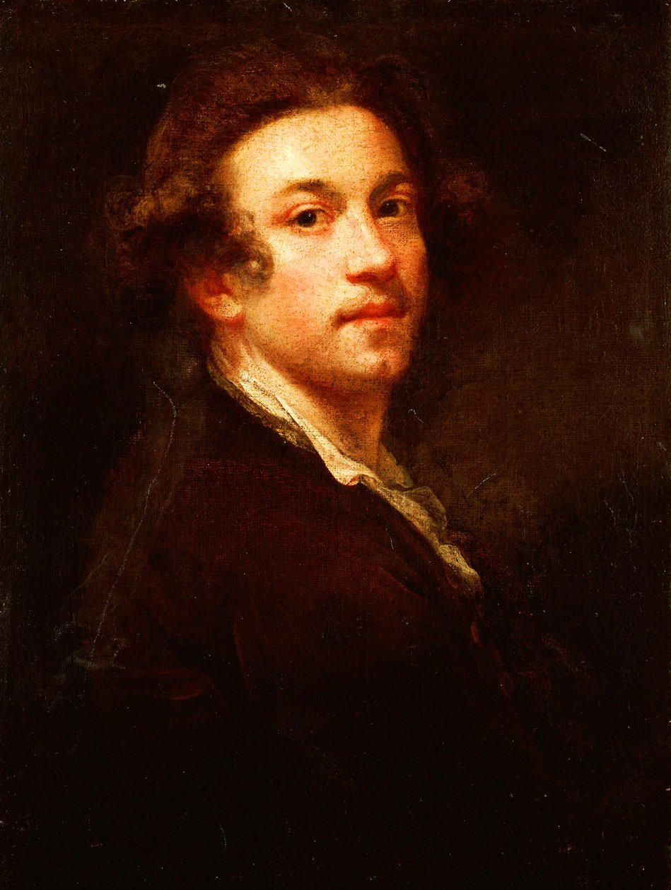Kendi portresi, yarım boy, omzunun üzerinden bakan, kahverengi bir ceket ve beyaz gömlekli, c.1750-52 by Joshua Reynolds