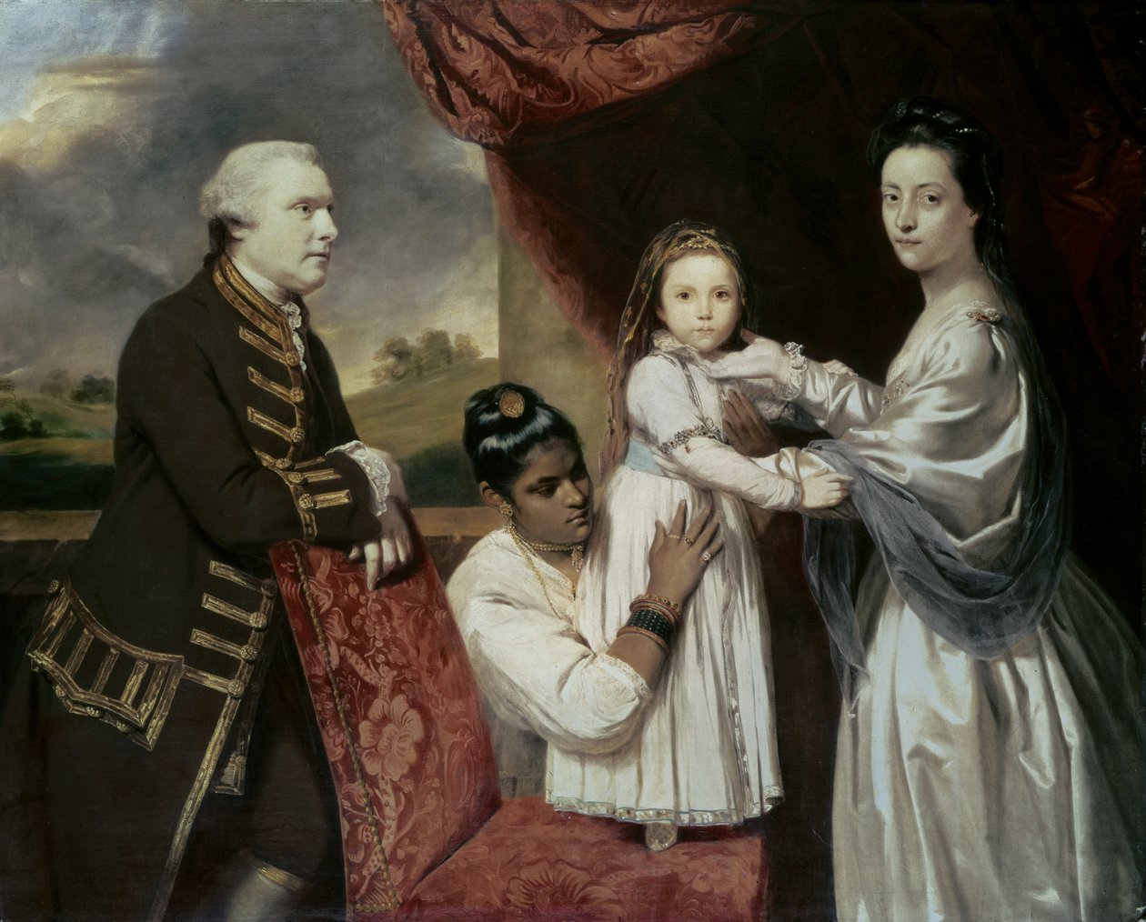 Tysoe Saul Hancock, karısı Philadelphia, kızları Elizabeth ve Hintli hizmetçileri Clarinda, c.1763–5 by Joshua Reynolds
