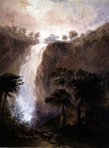 Şelale görünümü, c.1820 (kağıt üzerine arap zamkı ile suluboya) by Joshua Wallis